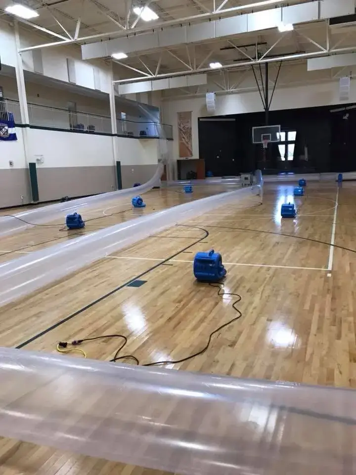water-damage-restoration-st-paul-mn-commercial-gym-floor-drying-equipment-setup